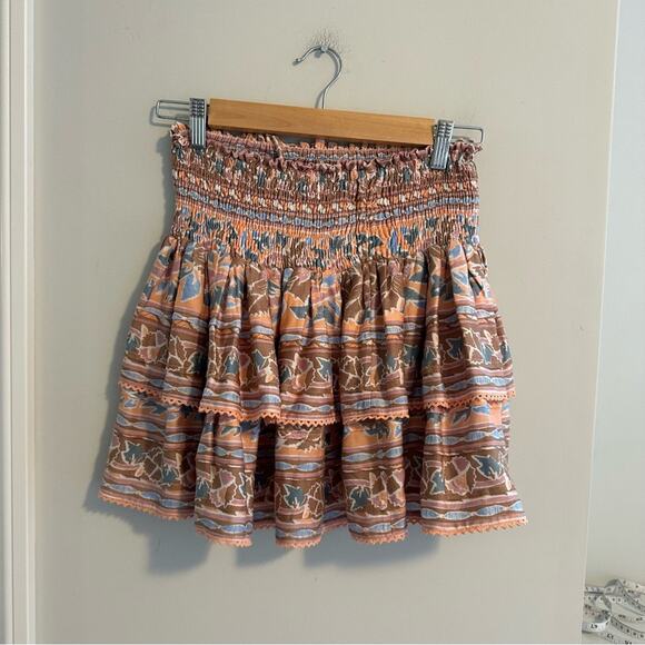 Tuckernuck Omika Pink Blue Tiered Elastic Mini Skirt Oversized XS - Picture 7 of 8